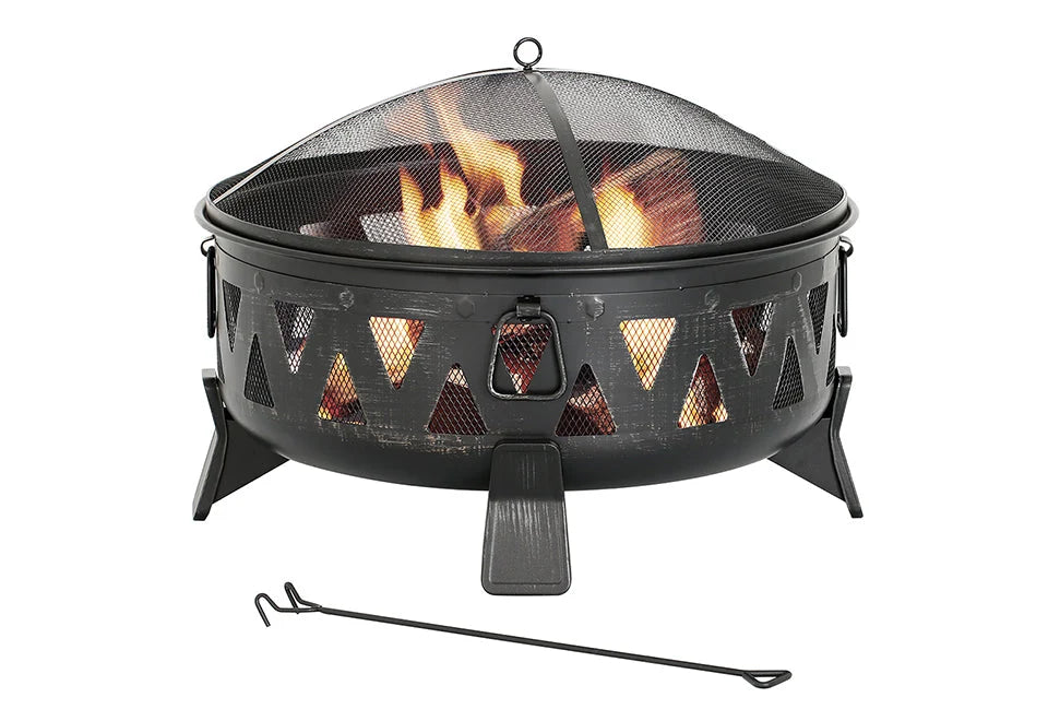 Fire Pit 30-Inch Steel Wood-Burning With Spark Screen