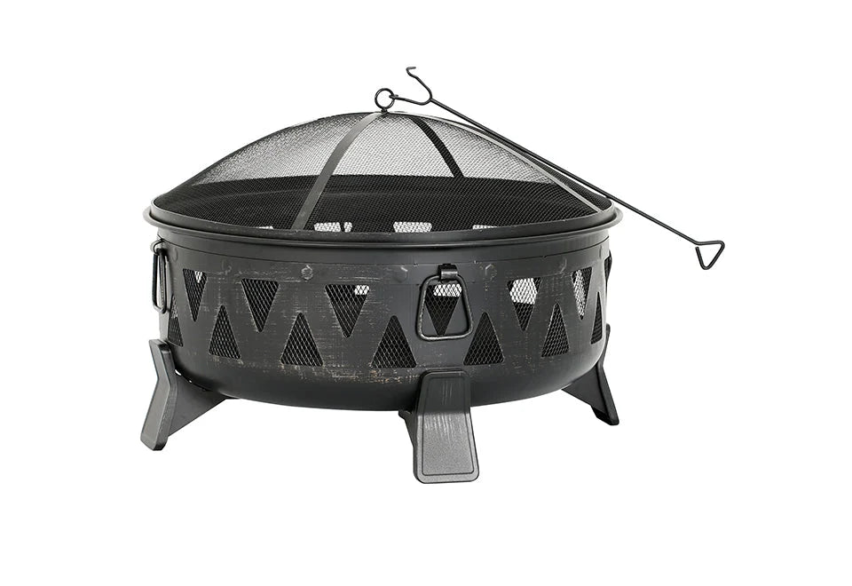 Fire Pit 30-Inch Steel Wood-Burning With Spark Screen