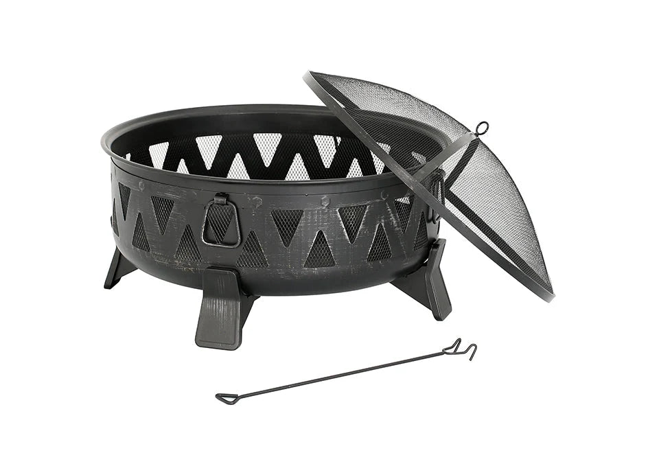 Fire Pit 30-Inch Steel Wood-Burning With Spark Screen