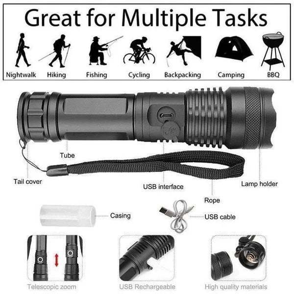 Flashlight Adjustable Zoom USB Rechargeable