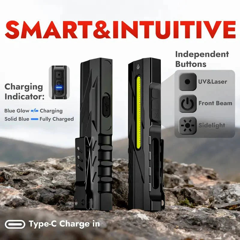 Flashlight Multi-Light UV & Red Laser USB-C Rechargeable Magnetic Tail