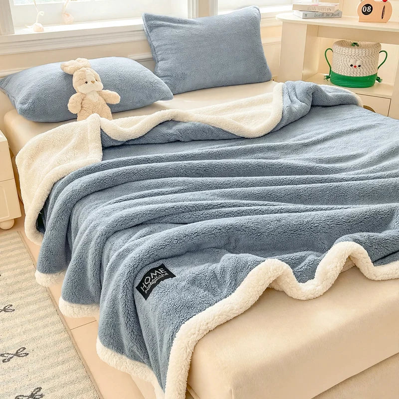 Fleece Blanket Lambswool Double-Layer Soft & Cozy Warmth