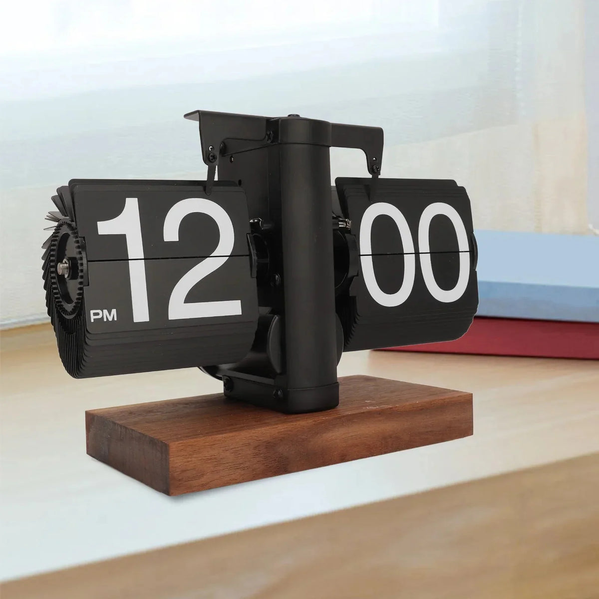 Flip Clock Mechanical Large Digits Black Walnut Frame