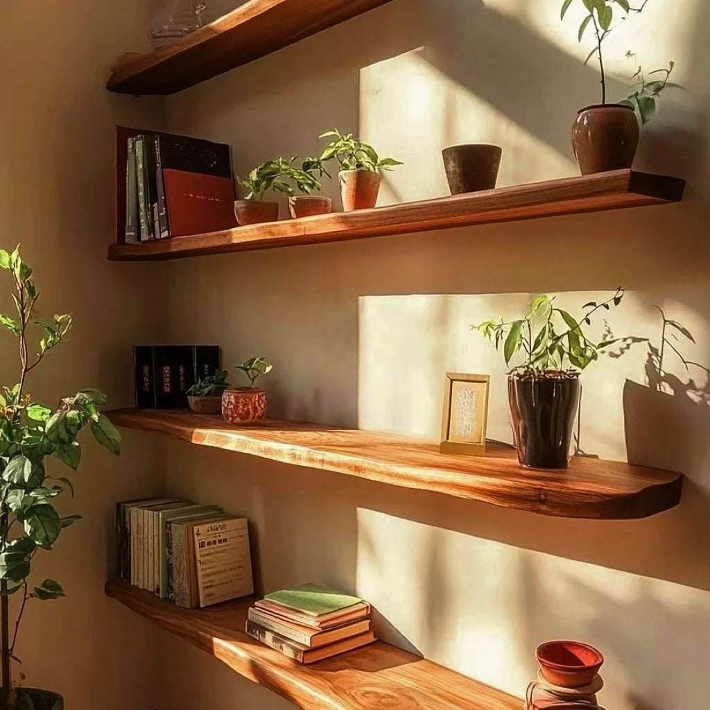 Floating Wall Shelf Live Edge Solid Hardwood Concealed Mount