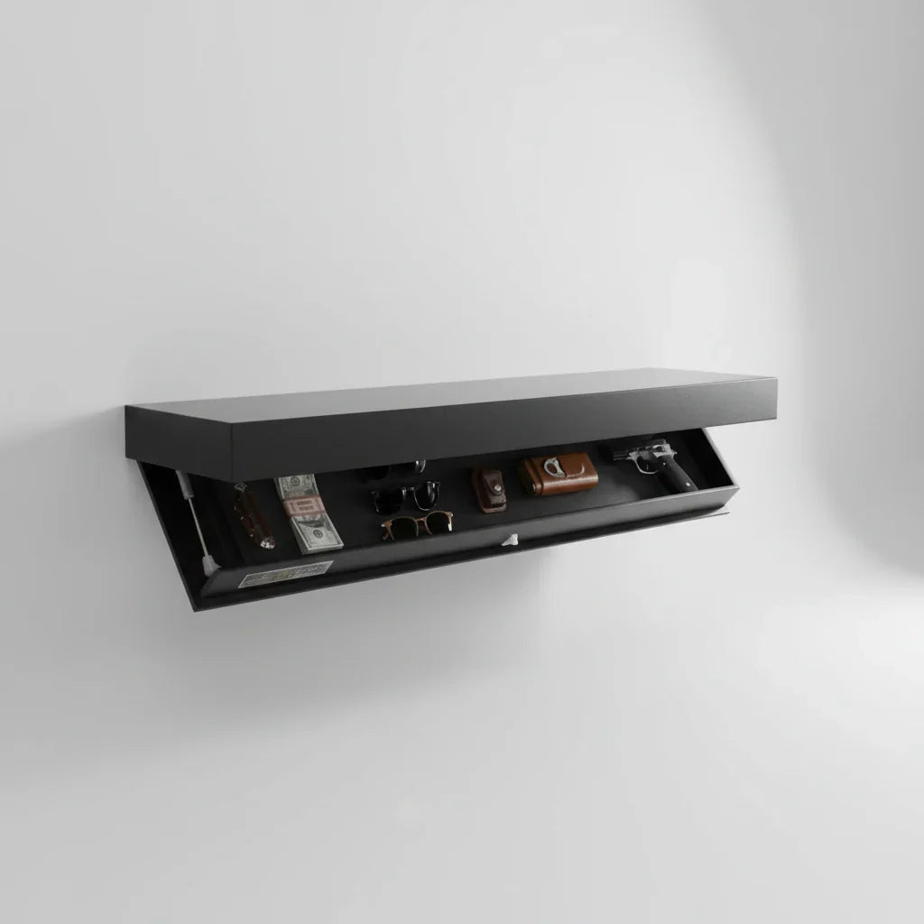 Floating Wall Shelf Solid Wood Concealed Storage Compartment
