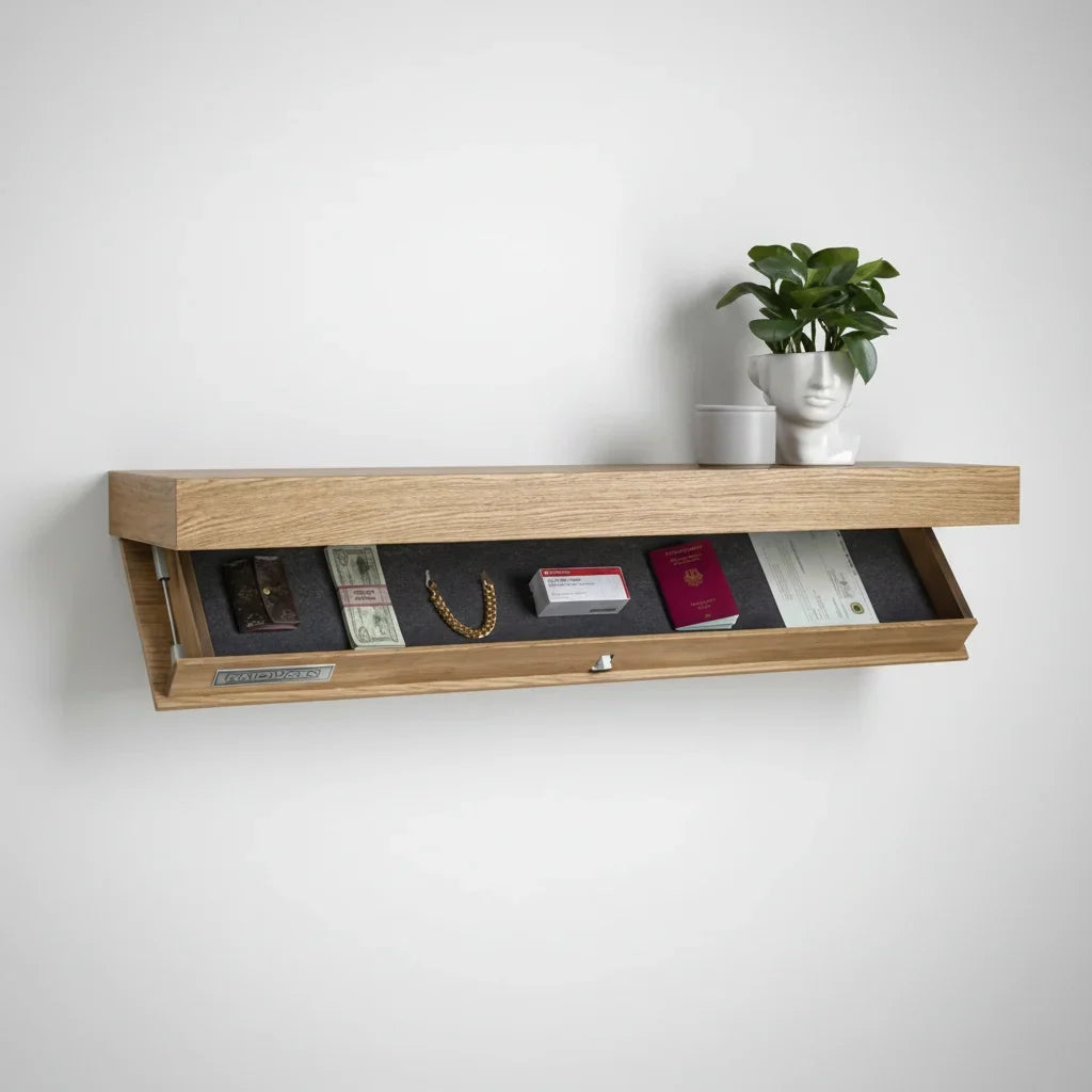 Floating Wall Shelf Solid Wood Concealed Storage Compartment