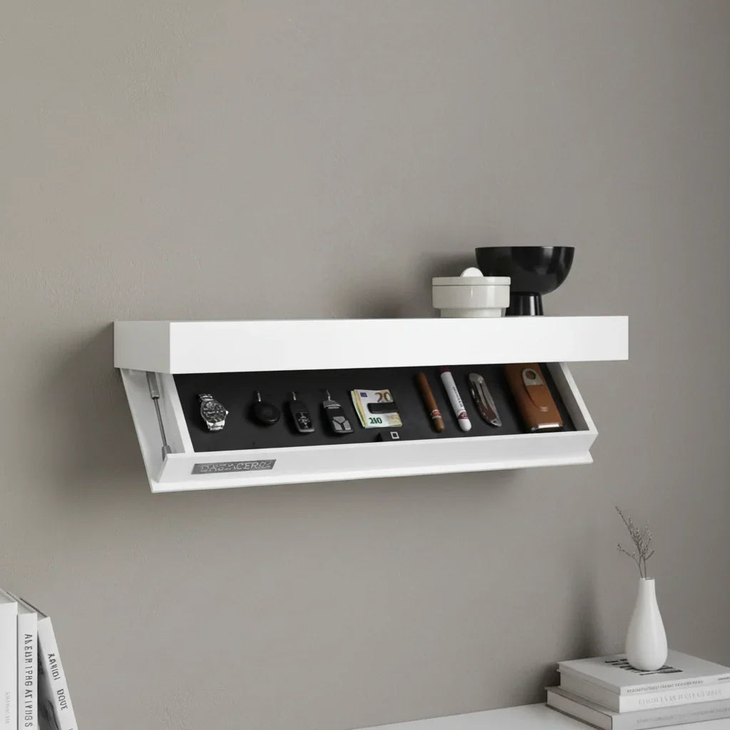 Floating Wall Shelf Solid Wood Concealed Storage Compartment