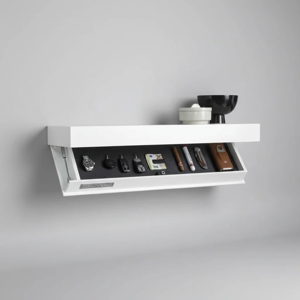 Floating Wall Shelf Solid Wood Concealed Storage Compartment