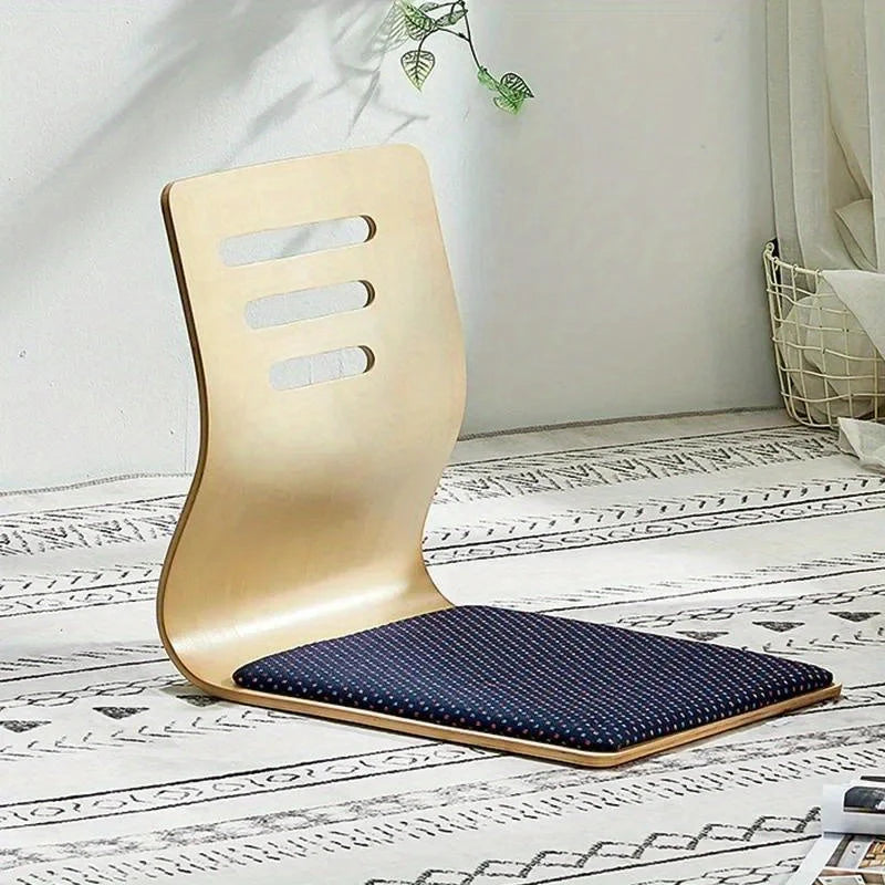 Floor Chair Ergonomic Backrest Birch Wood Frame & Cotton Cushion