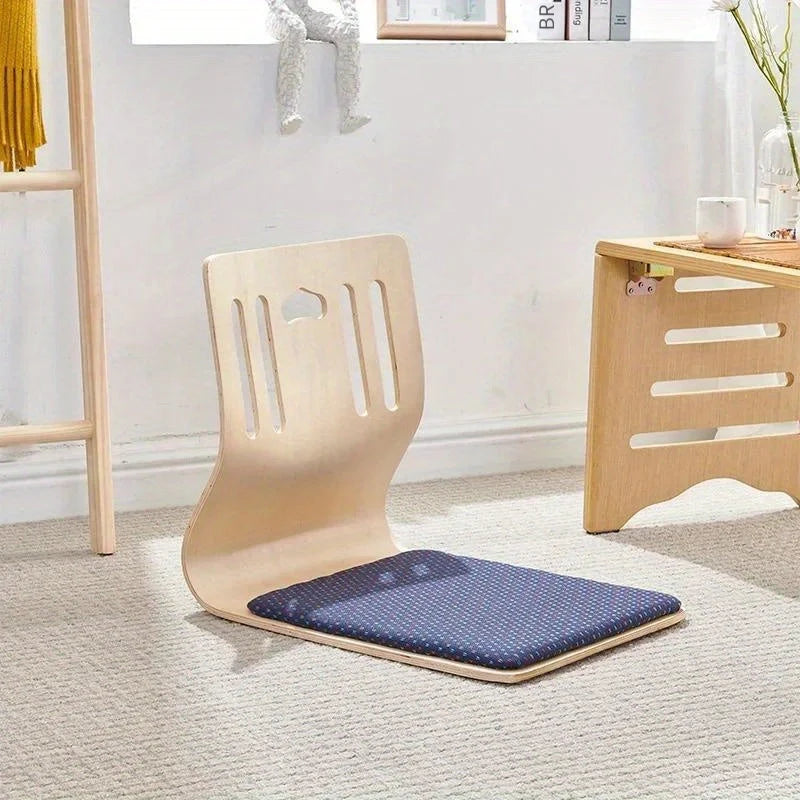 Floor Chair Ergonomic Backrest Birch Wood Frame & Cotton Cushion