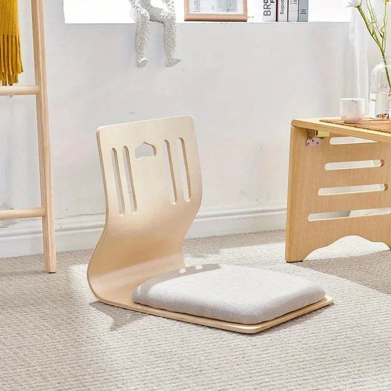 Floor Chair Ergonomic Backrest Birch Wood Frame & Cotton Cushion