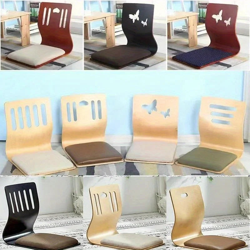 Floor Chair Ergonomic Backrest Birch Wood Frame & Cotton Cushion