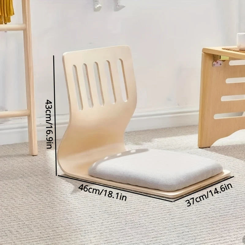 Floor Chair Ergonomic Backrest Birch Wood Frame & Cotton Cushion