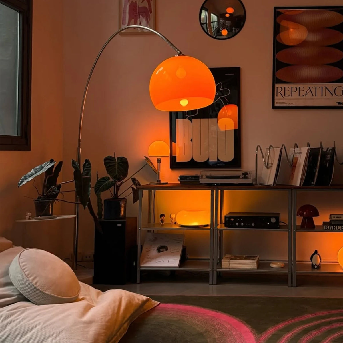Floor Lamp Adjustable Height Curved Arc Warm Ambient Lighting