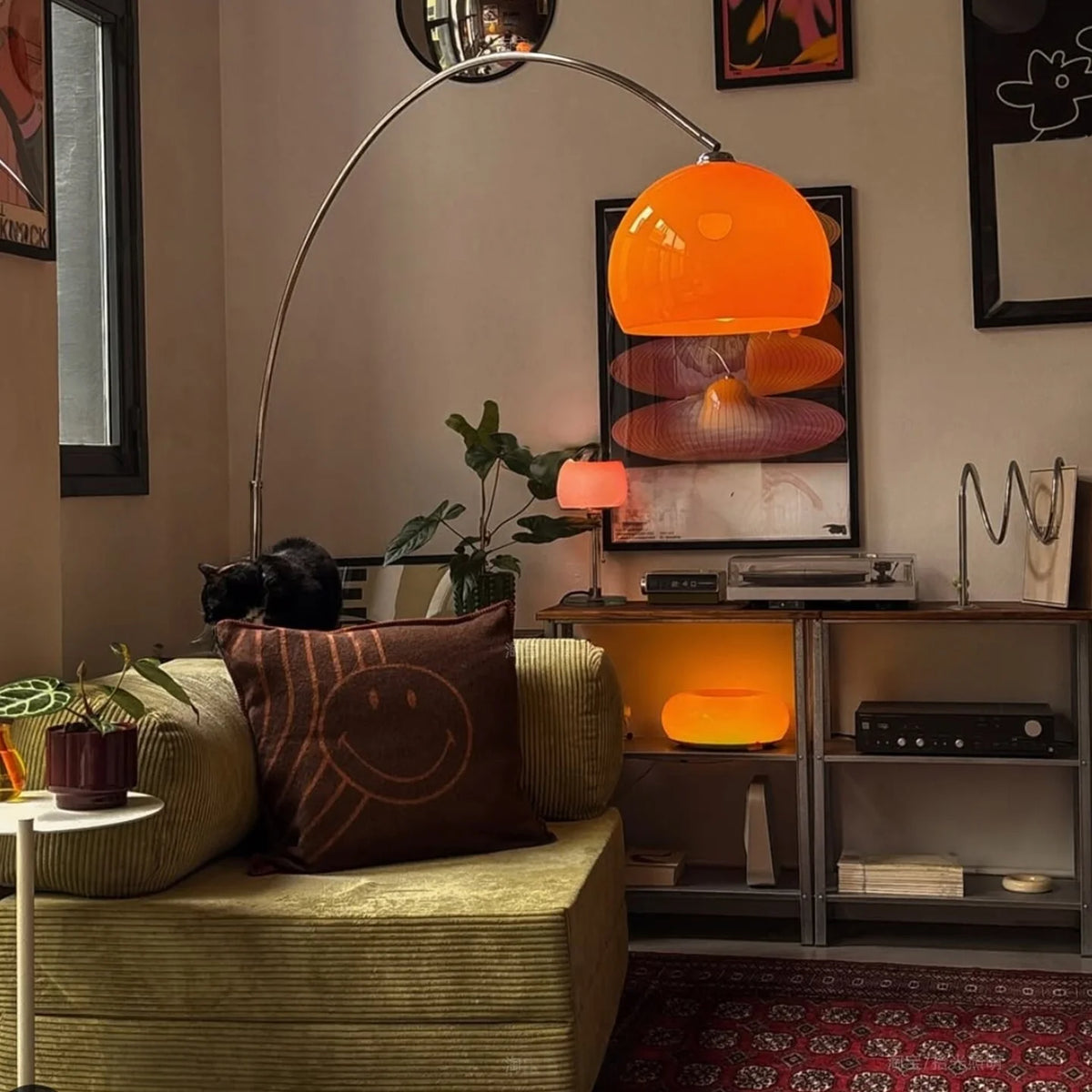 Floor Lamp Curved Arc Adjustable Height Metal Frame