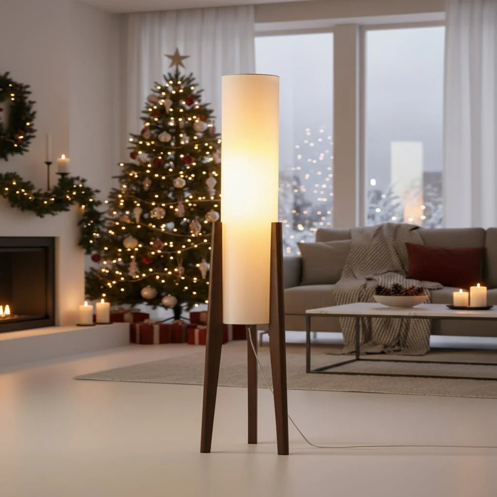 Floor Lamp Solid Walnut Base Dimmable LED Lighting