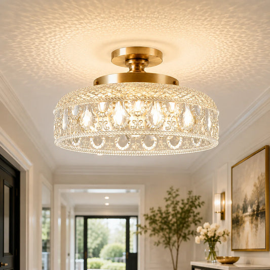 Flush Mount Ceiling Light Textured Glass Disc 3-Light