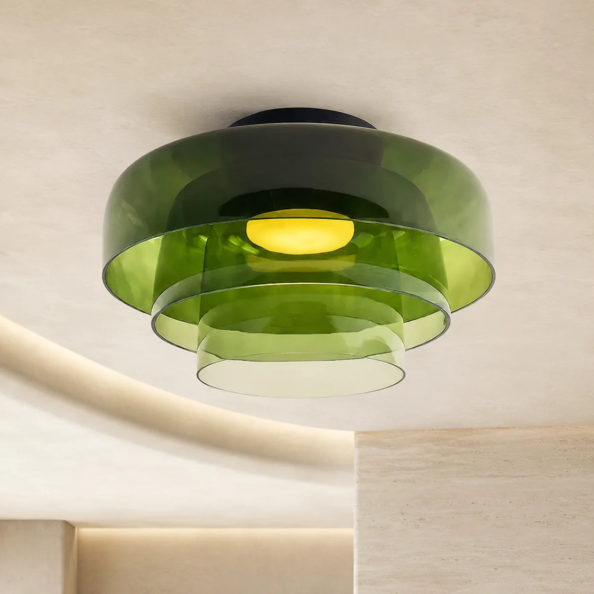 Flushmount Ceiling Light Layered Glass Integrated LED
