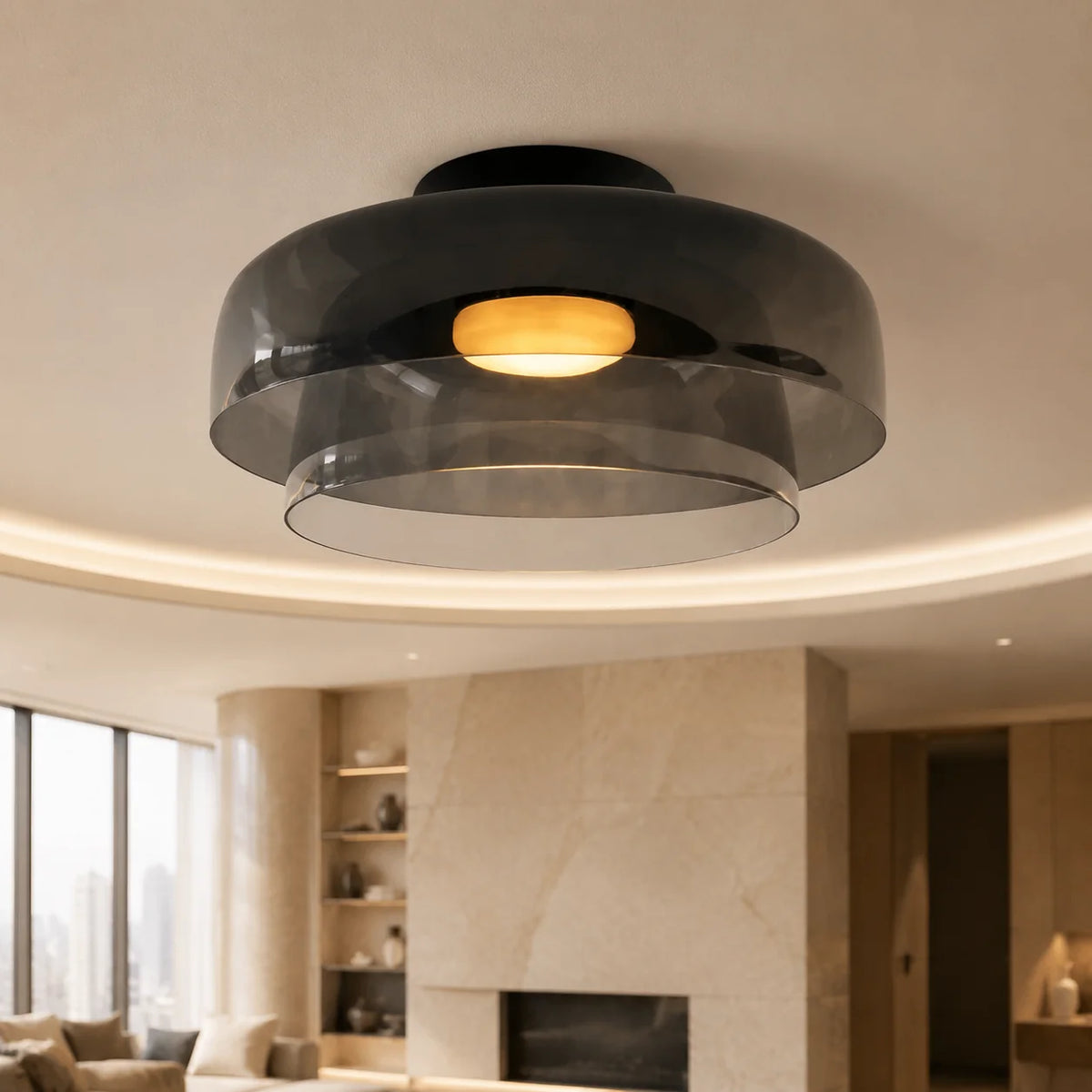 Flushmount Ceiling Light Layered Glass Integrated LED