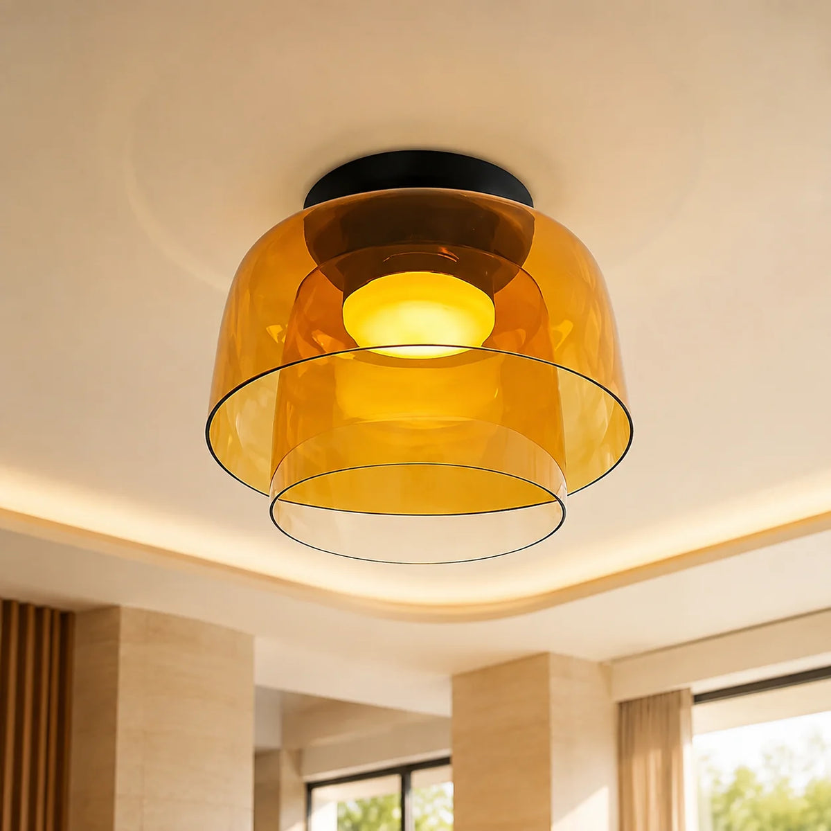 Flushmount Ceiling Light Layered Glass Integrated LED