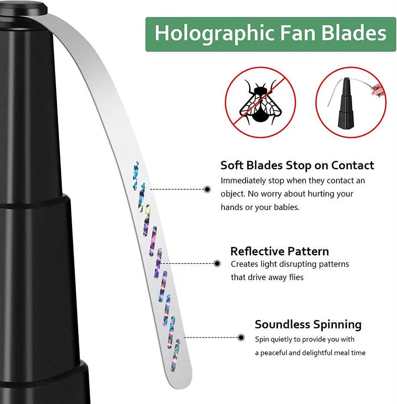 Fly Repellent Fan Holographic Blades Battery-Powered Set of 4
