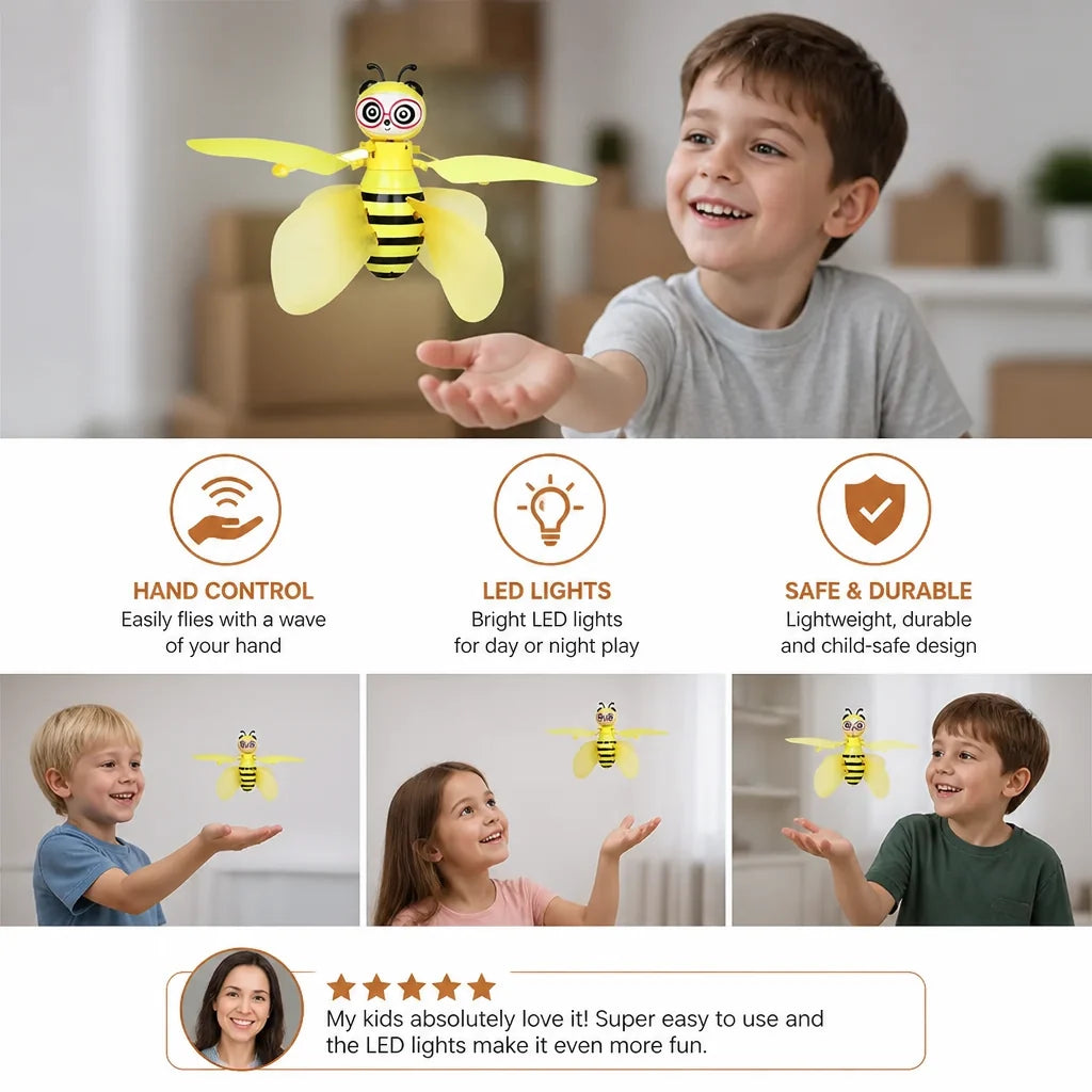 Flying Bee Toy Motion Sensor Control LED Lights & Obstacle Detection