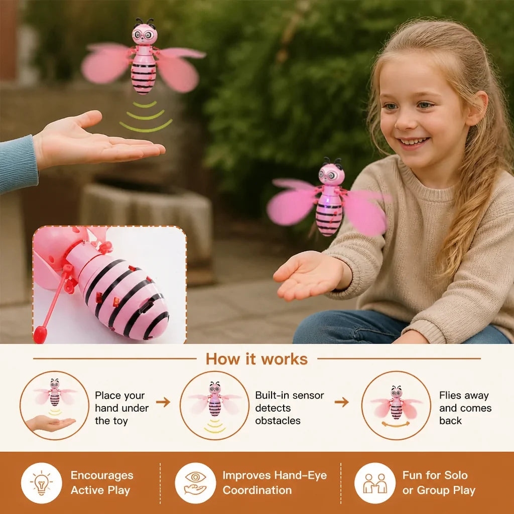 Flying Bee Toy Motion Sensor Control LED Lights & Obstacle Detection