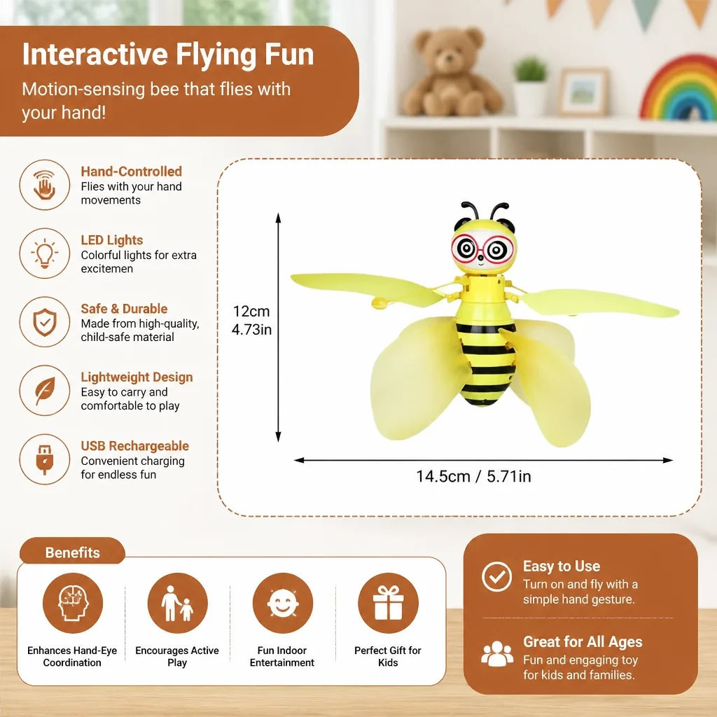 Flying Bee Toy Motion Sensor Control LED Lights & Obstacle Detection