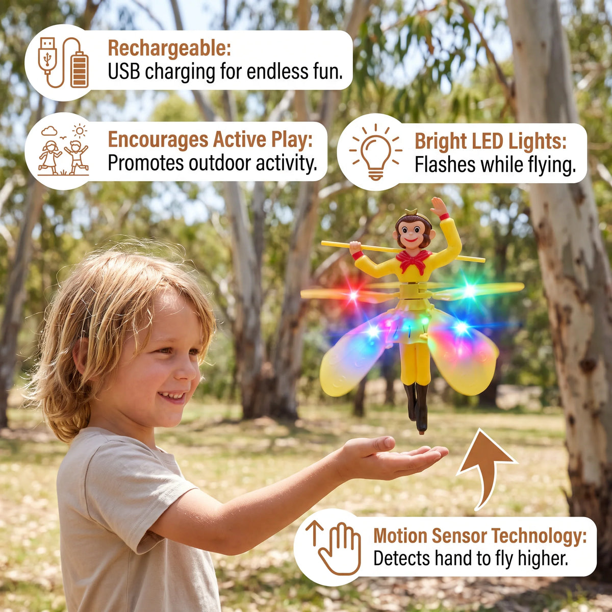 Flying Monkey Toy Motion Sensor Hovering LED Lights