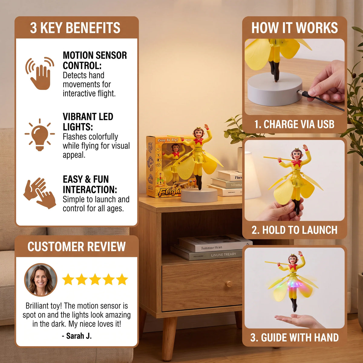 Flying Monkey Toy Motion Sensor Hovering LED Lights