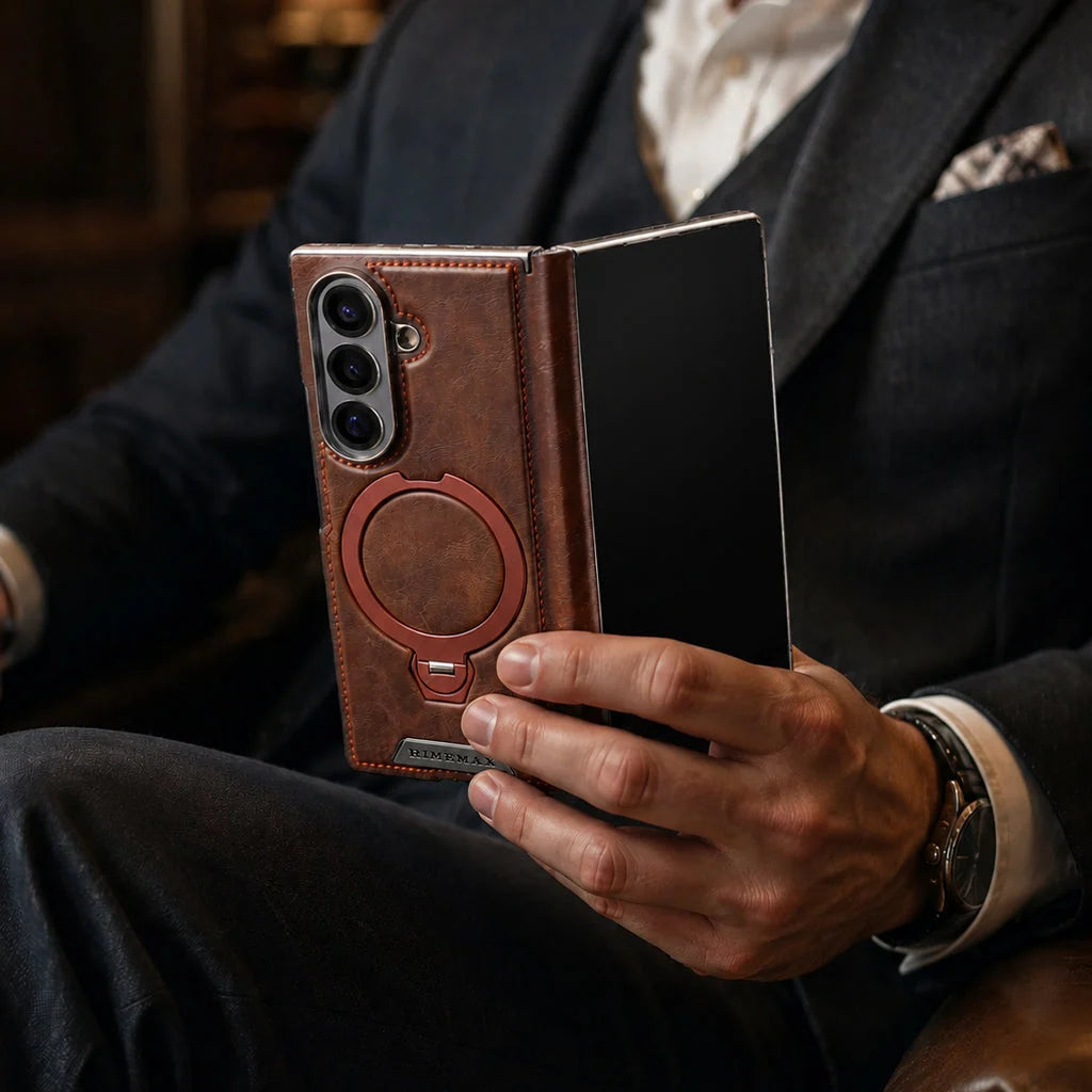 Foldable Phone Case Italian Leather Hinge Coverage Rotating Kickstand