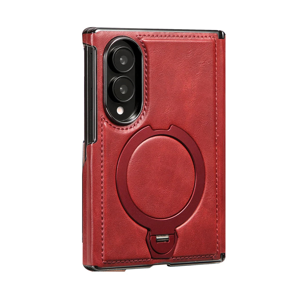 Foldable Phone Case Italian Leather Hinge Coverage Rotating Kickstand