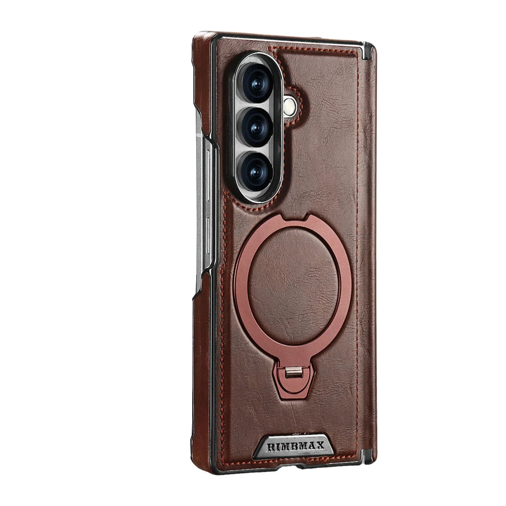 Foldable Phone Case Italian Leather Hinge Coverage Rotating Kickstand