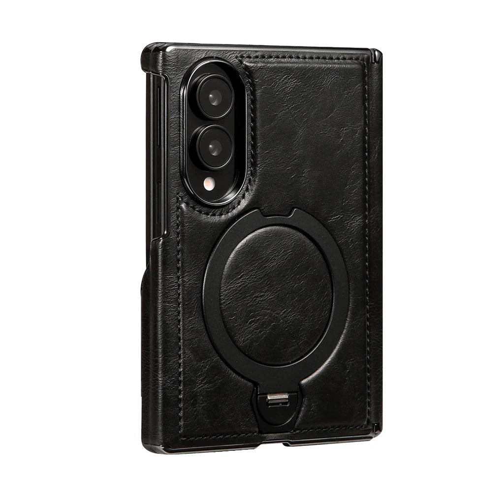Foldable Phone Case Italian Leather Hinge Coverage Rotating Kickstand