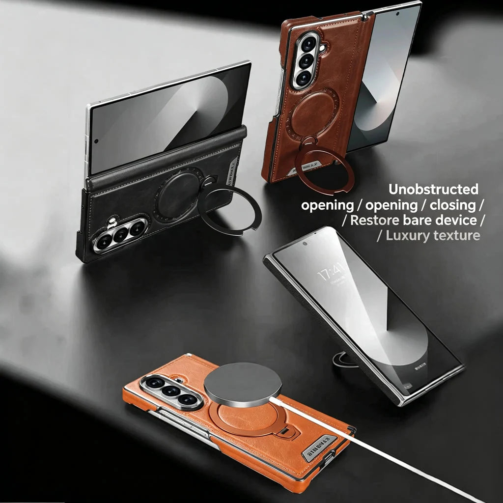 Foldable Phone Case Italian Leather Hinge Coverage Rotating Kickstand
