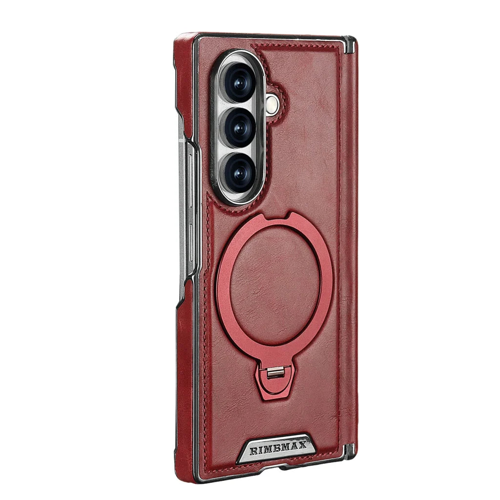 Foldable Phone Case Italian Leather Hinge Coverage Rotating Kickstand