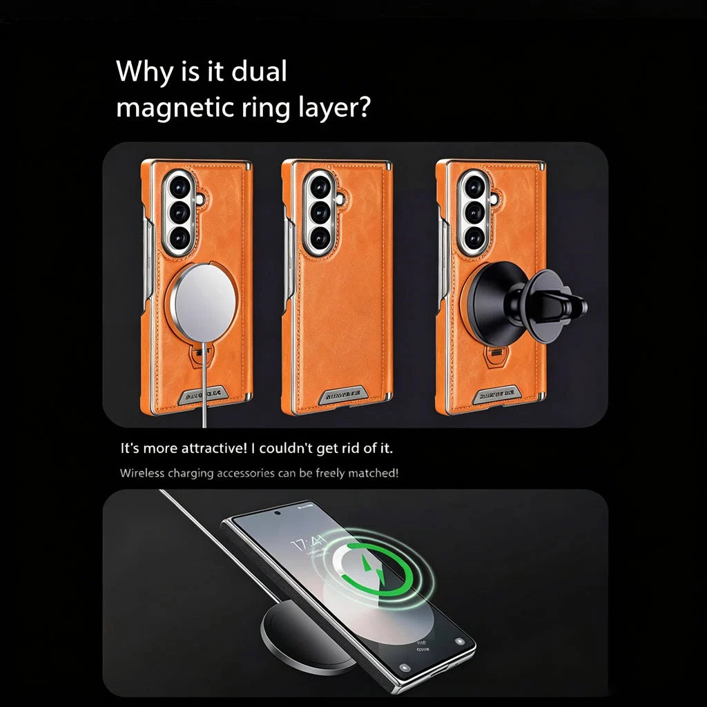 Foldable Phone Case Italian Leather Hinge Coverage Rotating Kickstand