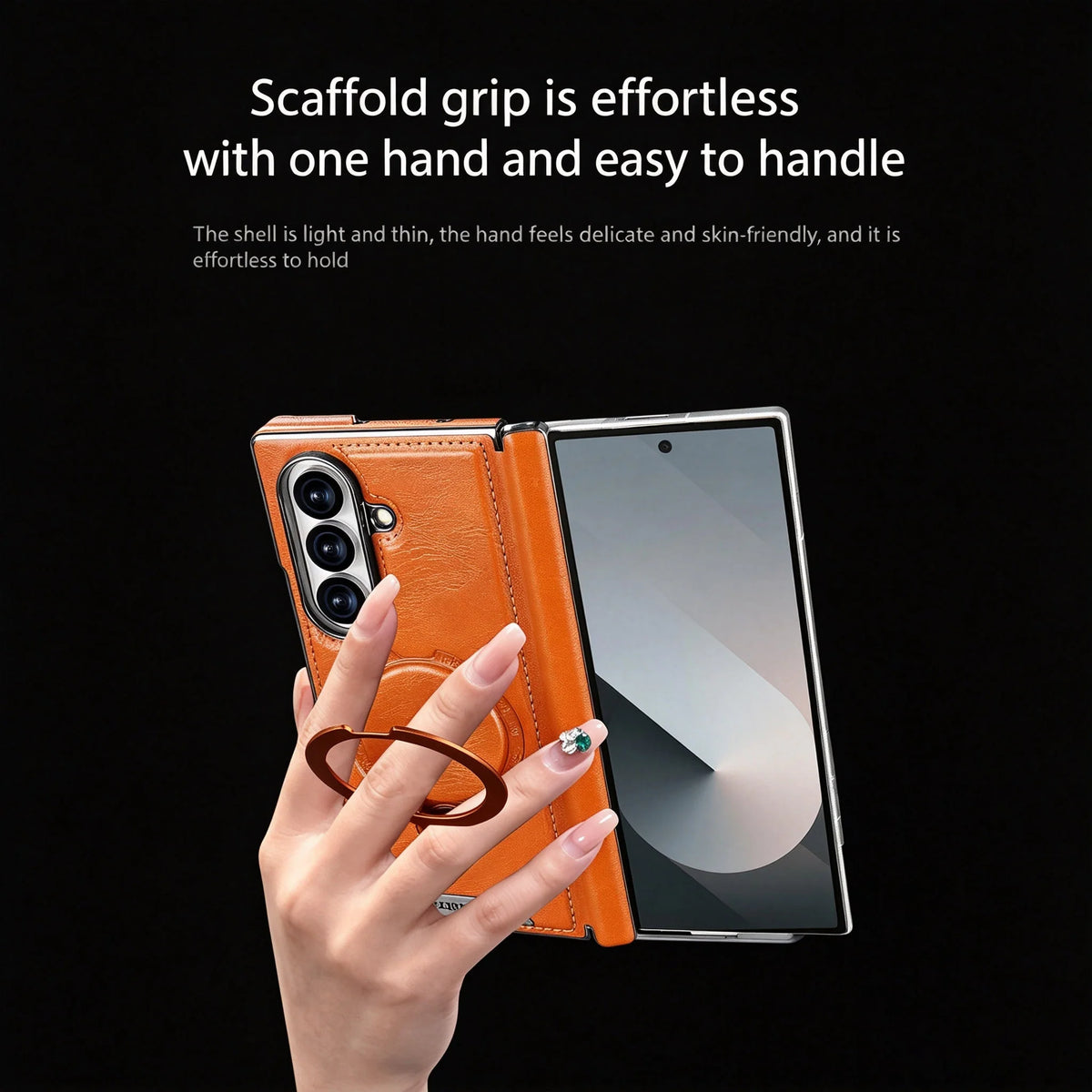 Foldable Phone Case Italian Leather Hinge Coverage Rotating Kickstand