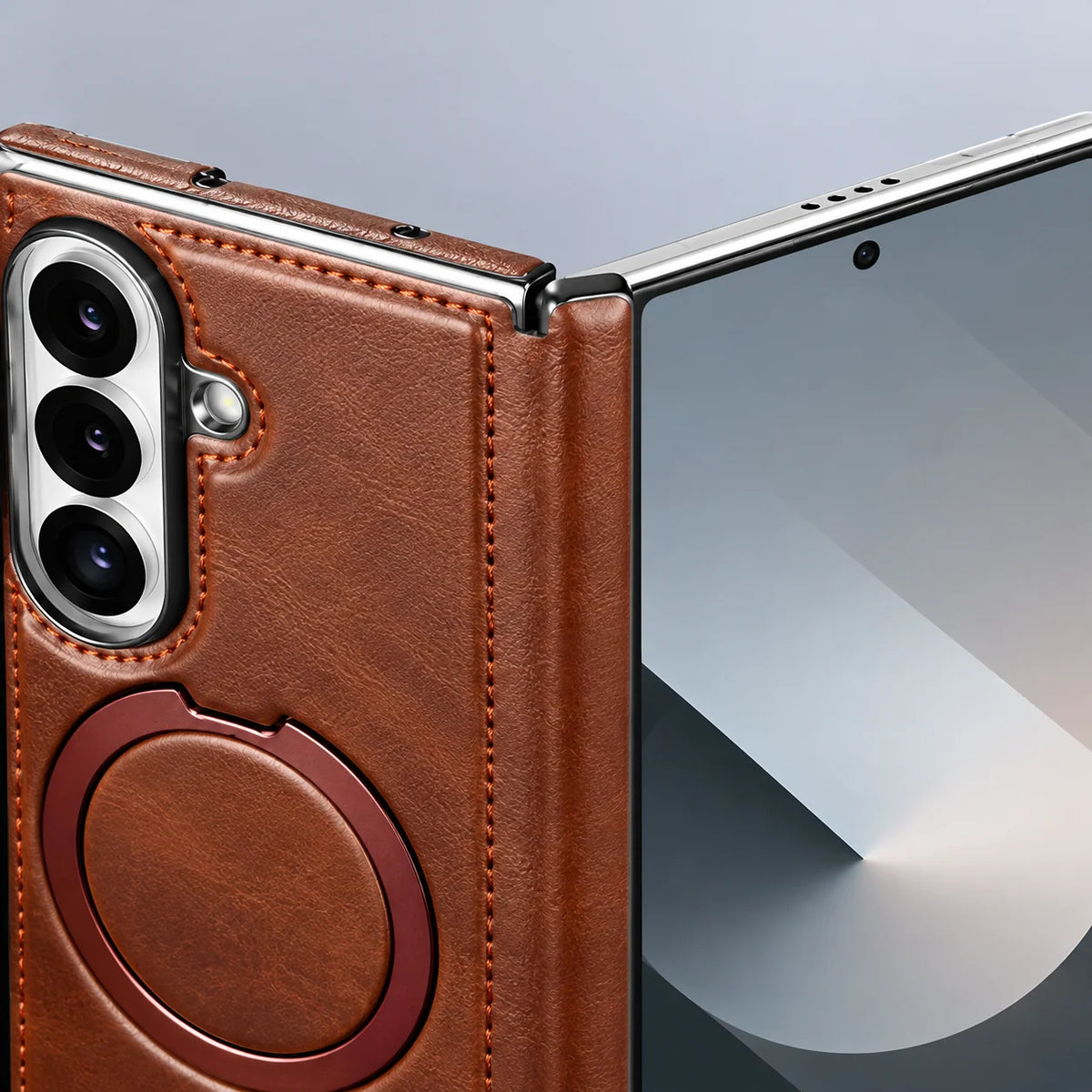Foldable Phone Case Italian Leather Hinge Coverage Rotating Kickstand