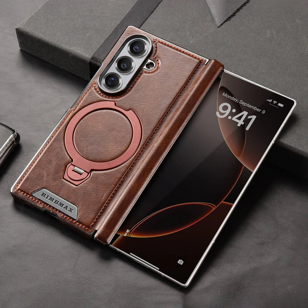 Foldable Phone Case Italian Leather Hinge Coverage Rotating Kickstand