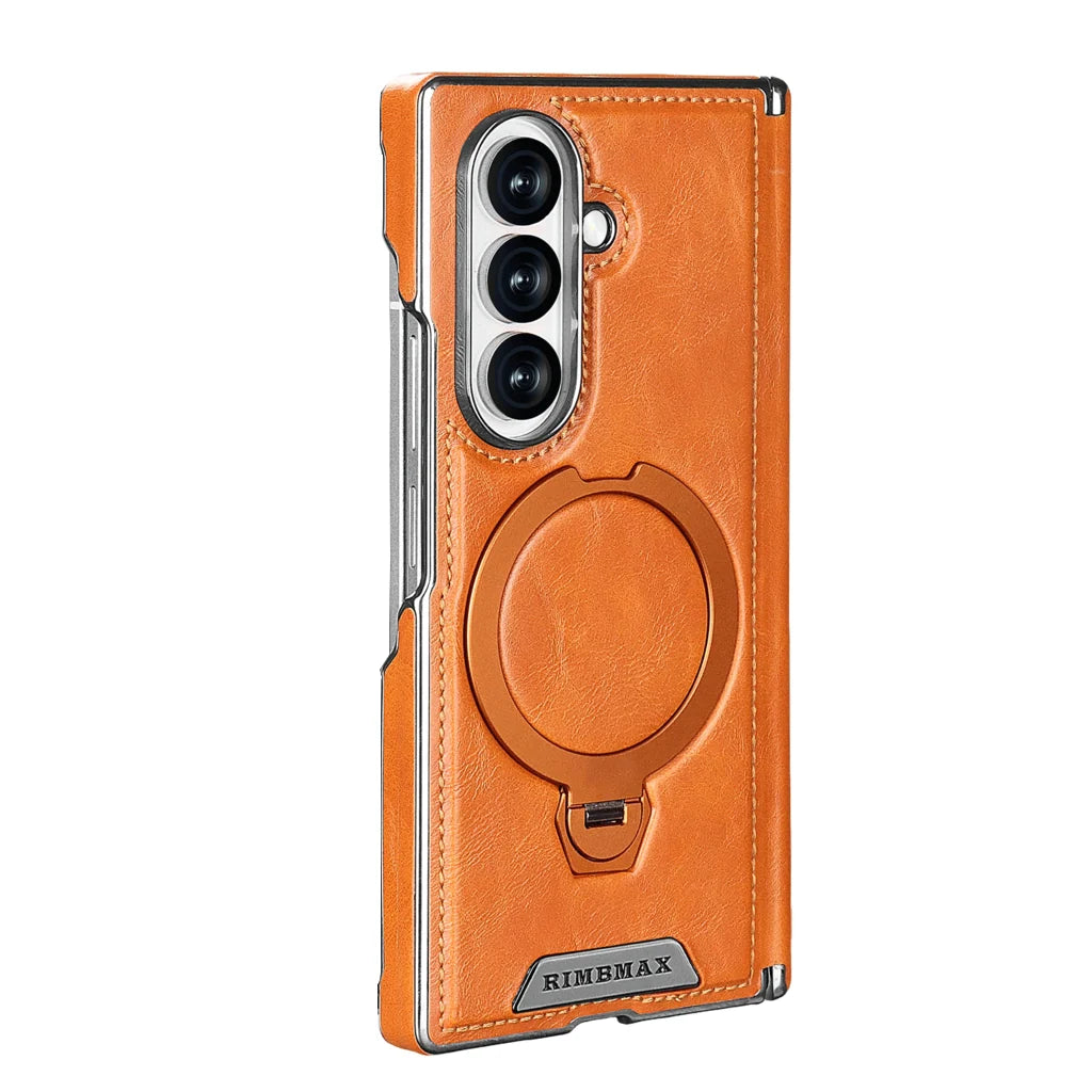 Foldable Phone Case Italian Leather Hinge Coverage Rotating Kickstand