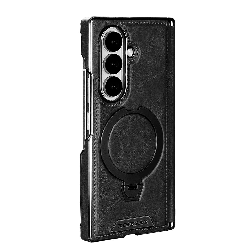 Foldable Phone Case Italian Leather Hinge Coverage Rotating Kickstand