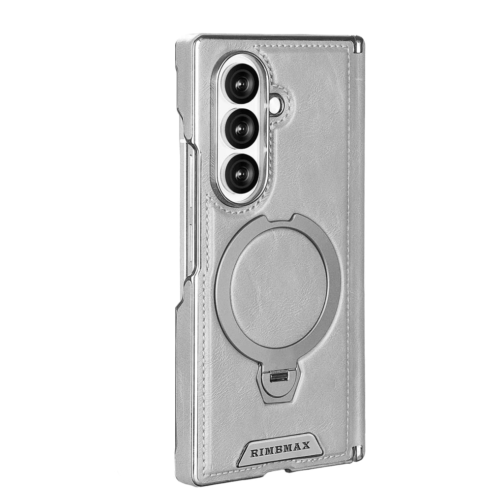 Foldable Phone Case Italian Leather Hinge Coverage Rotating Kickstand