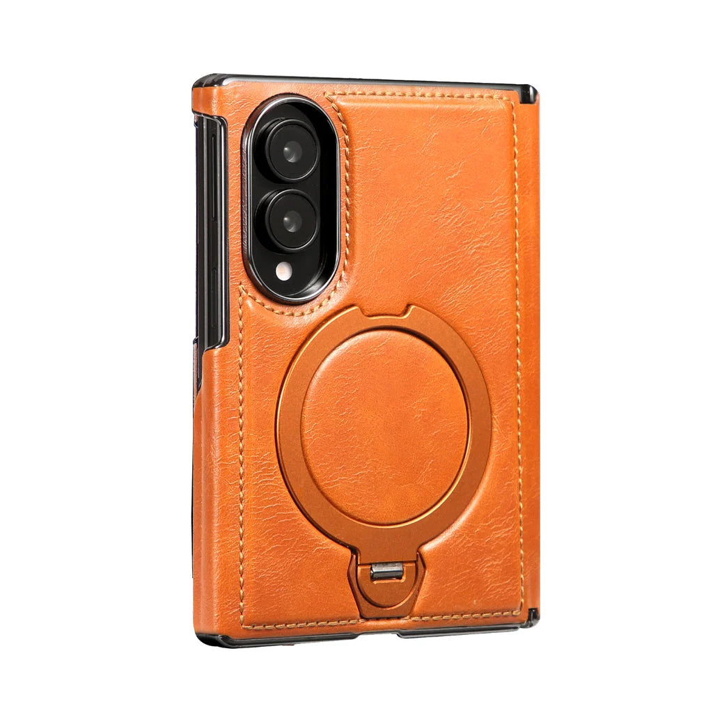 Foldable Phone Case Italian Leather Hinge Coverage Rotating Kickstand