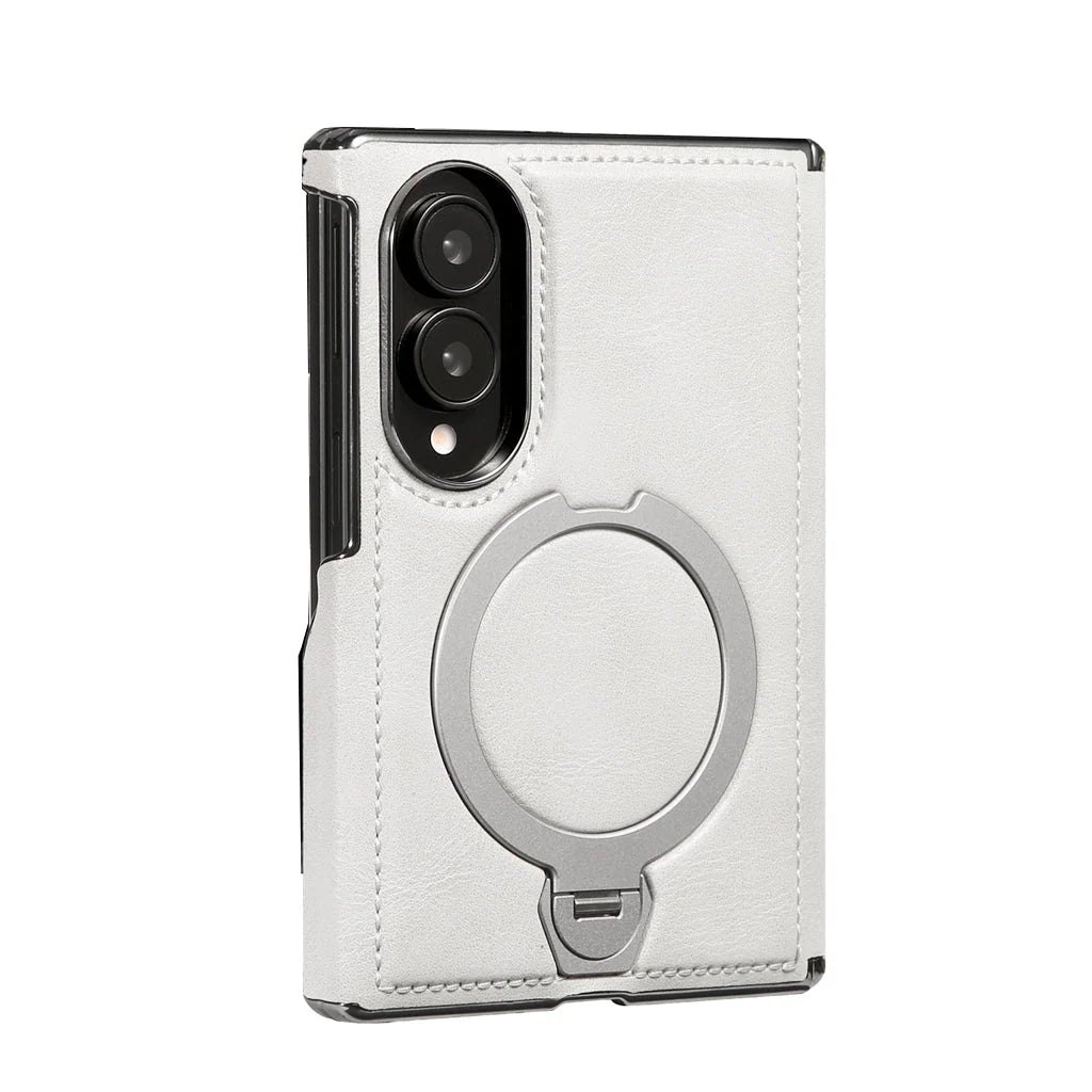 Foldable Phone Case Italian Leather Hinge Coverage Rotating Kickstand