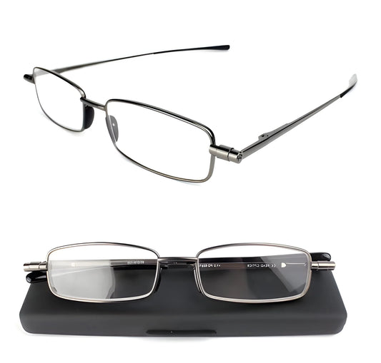 Folding Reading Glasses Stainless Steel Compact Case Included