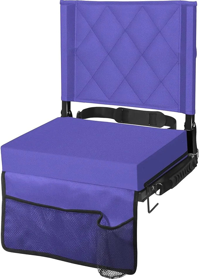Folding Stadium Seat Angled Back Support Compact Design Adjustable Strap