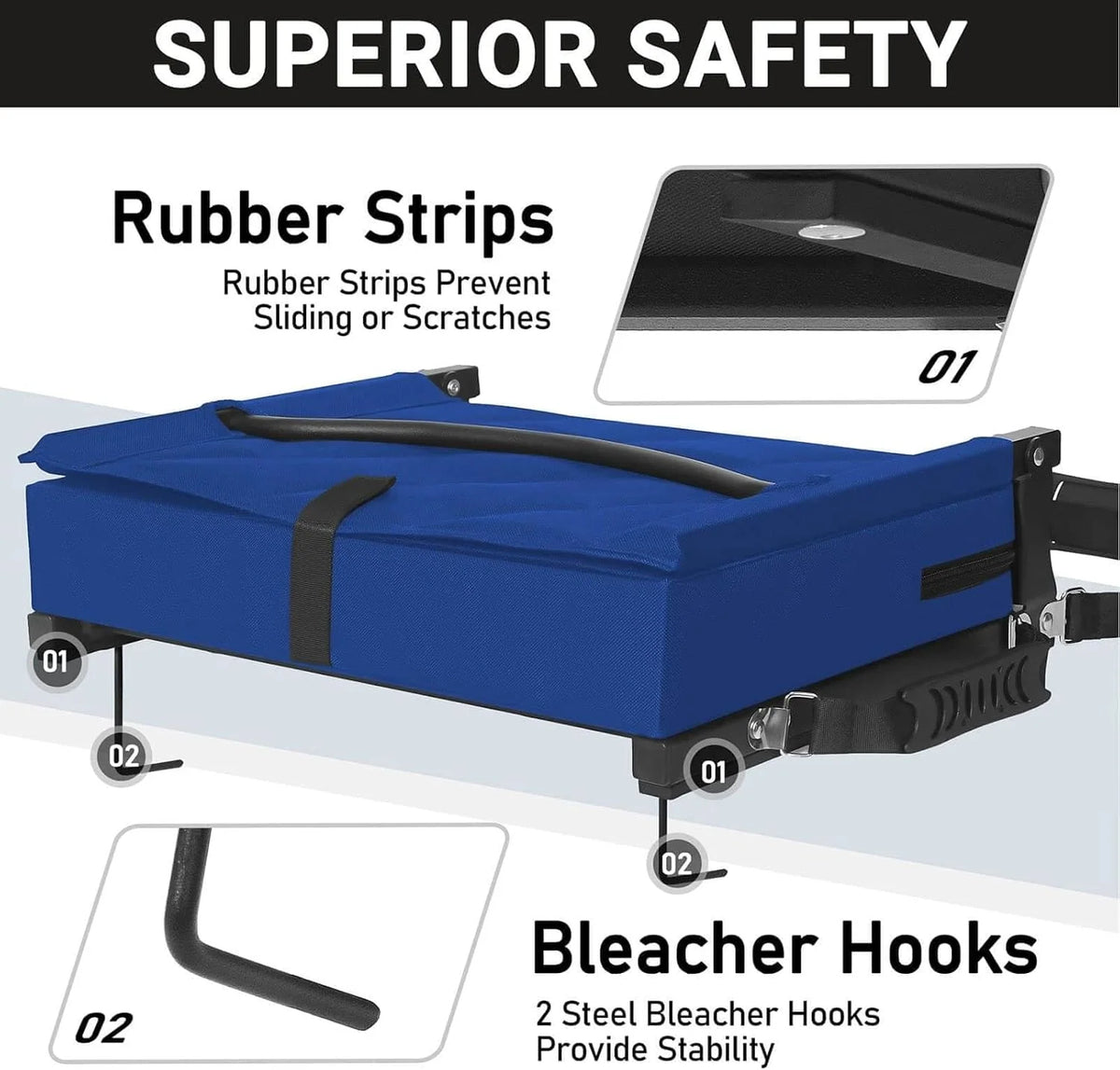 Folding Stadium Seat Angled Back Support Compact Design Adjustable Strap