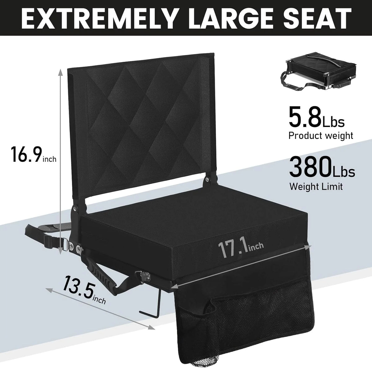 Folding Stadium Seat Angled Back Support Compact Design Adjustable Strap
