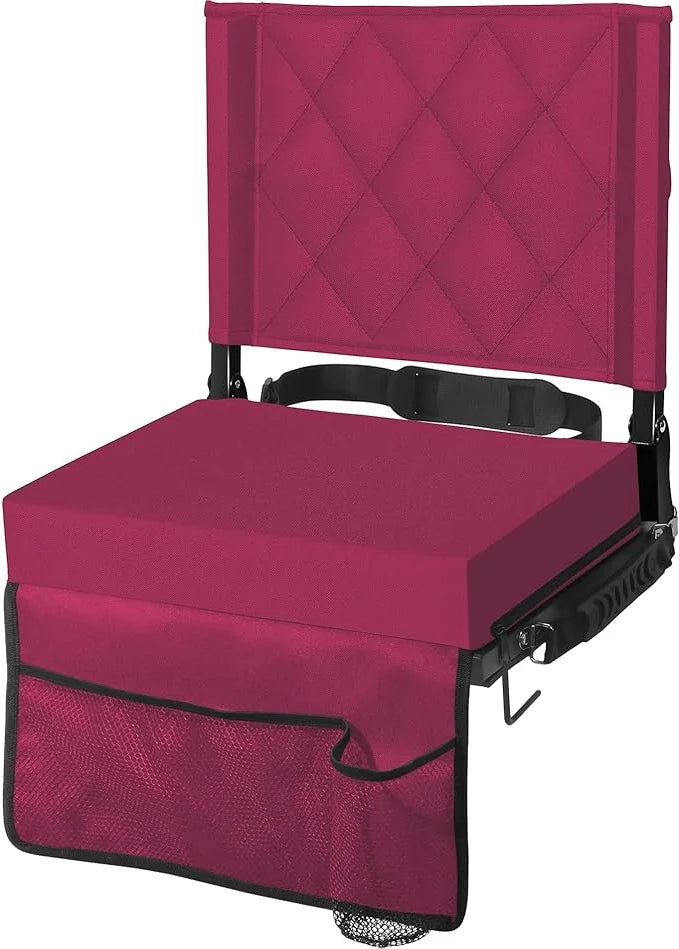Folding Stadium Seat Angled Back Support Compact Design Adjustable Strap